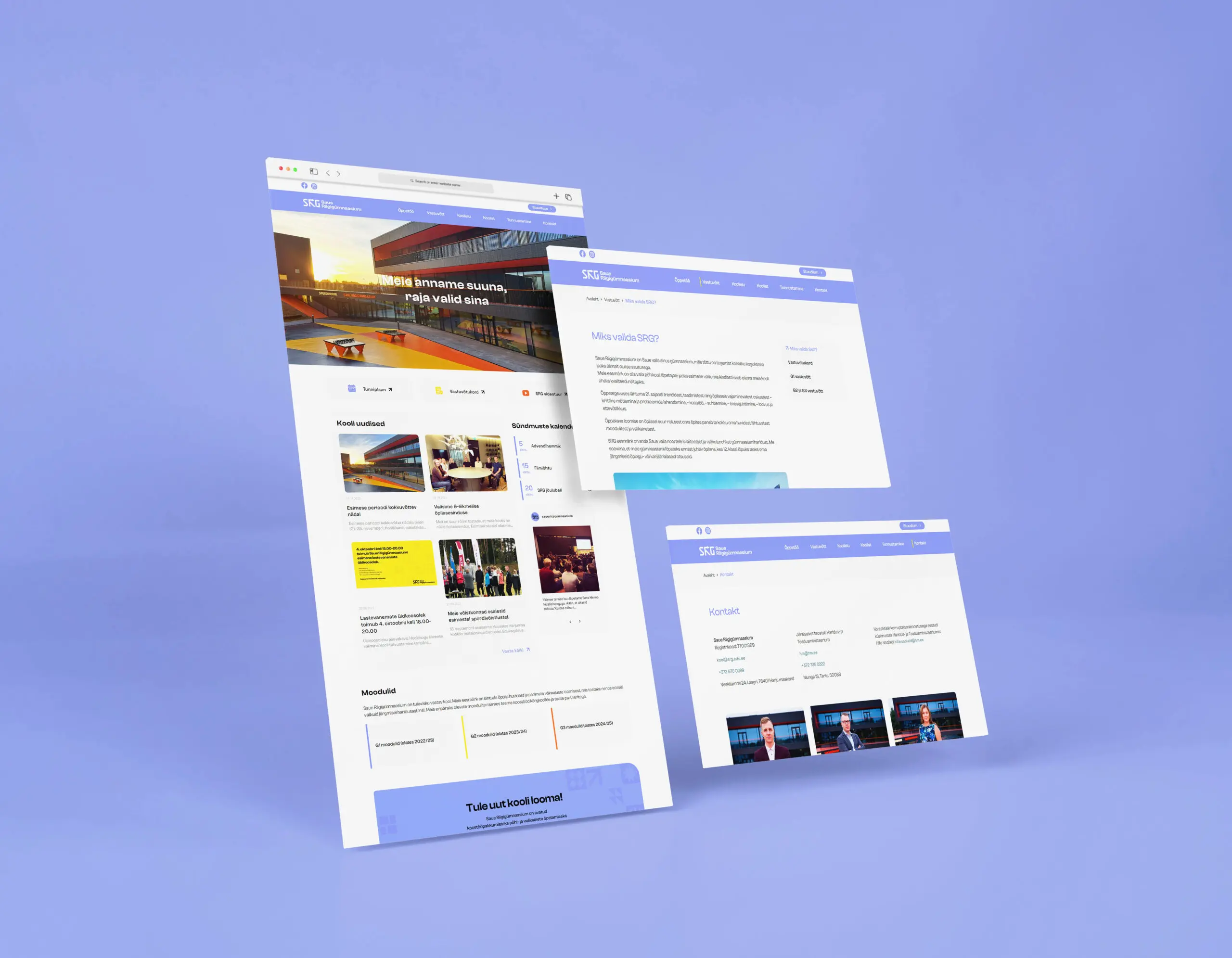 Saue Riigigümnaasium erinevad veebilehed makett VDisain